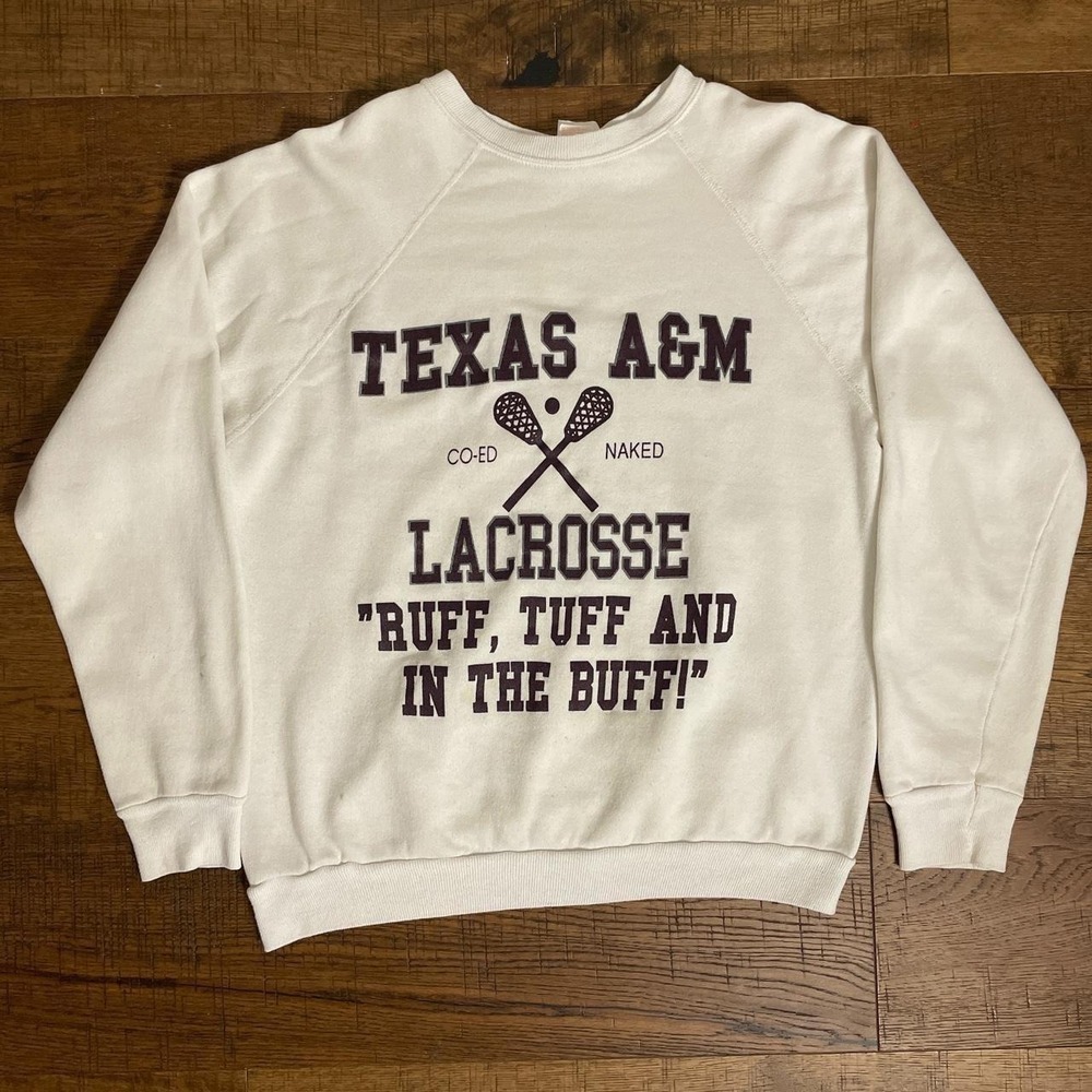 Texas A&M Lacrosse Sweatshirt Mens Medium White Vintage 80s Raglan Collegiate